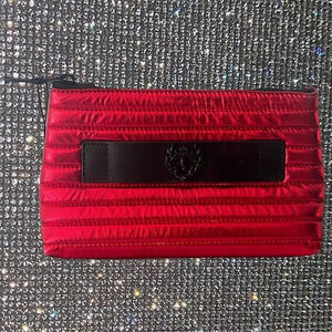 Rudsak bag pouch quilted metallic red shiny black Canadian heritage makeup purse